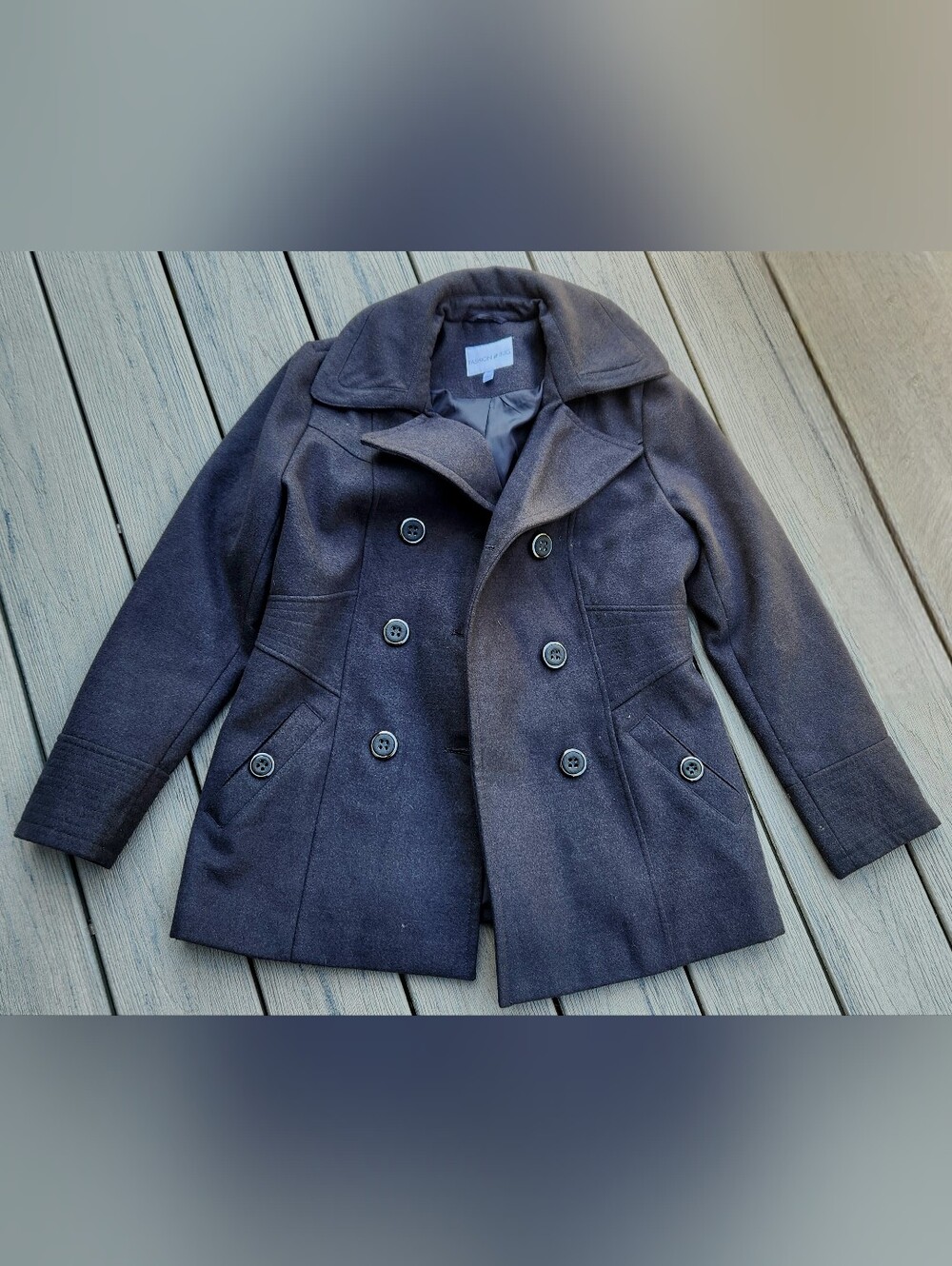 Fashion Bug Charcoal Double-Breasted Peacoat